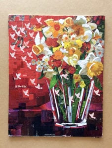 Flowers in vase collage art by Anje Olmstead