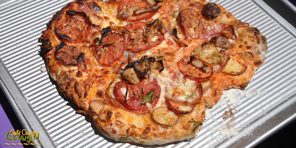 Hot out of the outdoor pizza oven