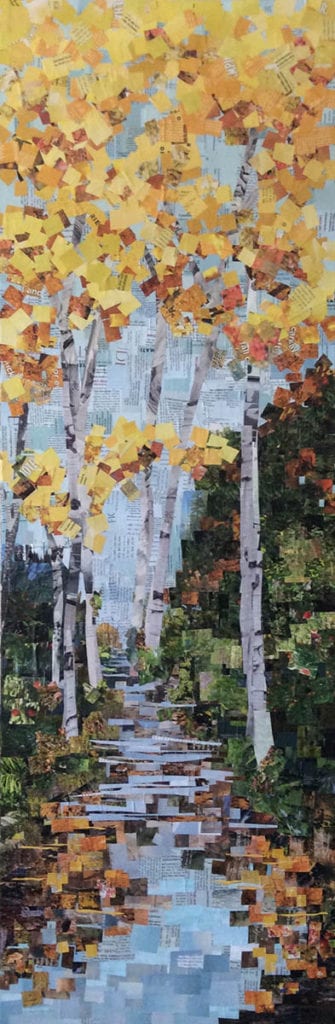 Tall trees and stream collage by Anje Olmstead