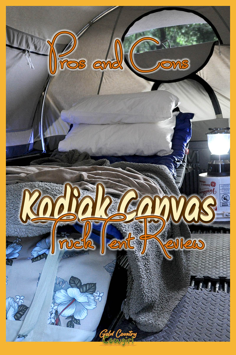 interior of Kodiak Canvas truck tent with text overlay: Kodiak Canvas Truck Tent Review Pros and Cons