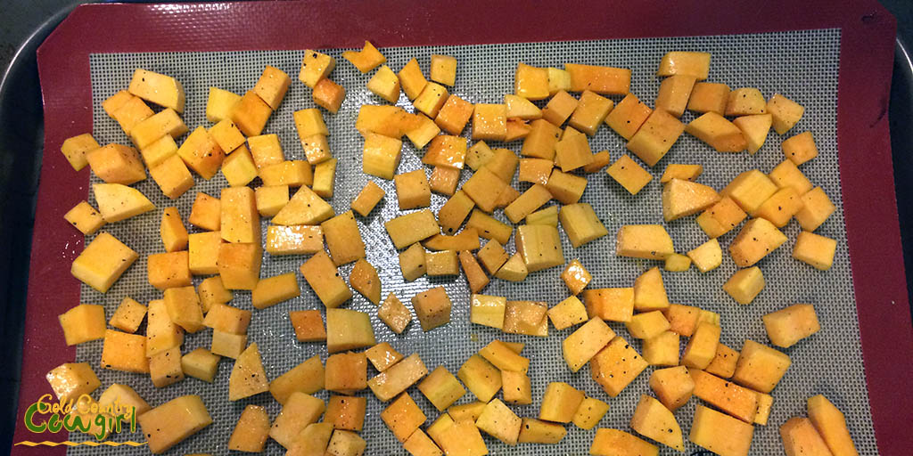 Butternut squash ready for roasting for pasta with pumpkin cream