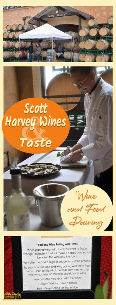 three photos from wine and food pairing event with text overlay: Scott Harvey Wines & Taste Wine and Food Pairing