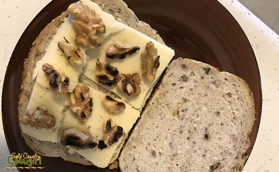 Cheese and walnuts on sandwich