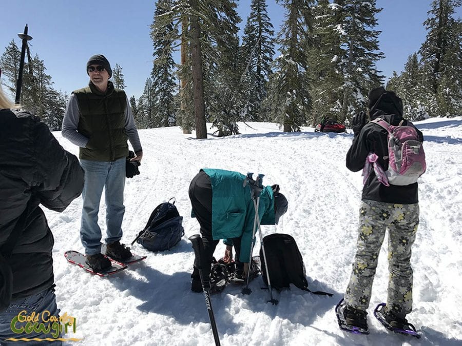 Putting on our snowshoes