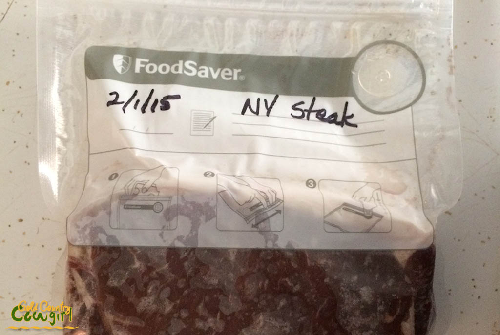 NY steak in FoodSaver vacuum seal bag