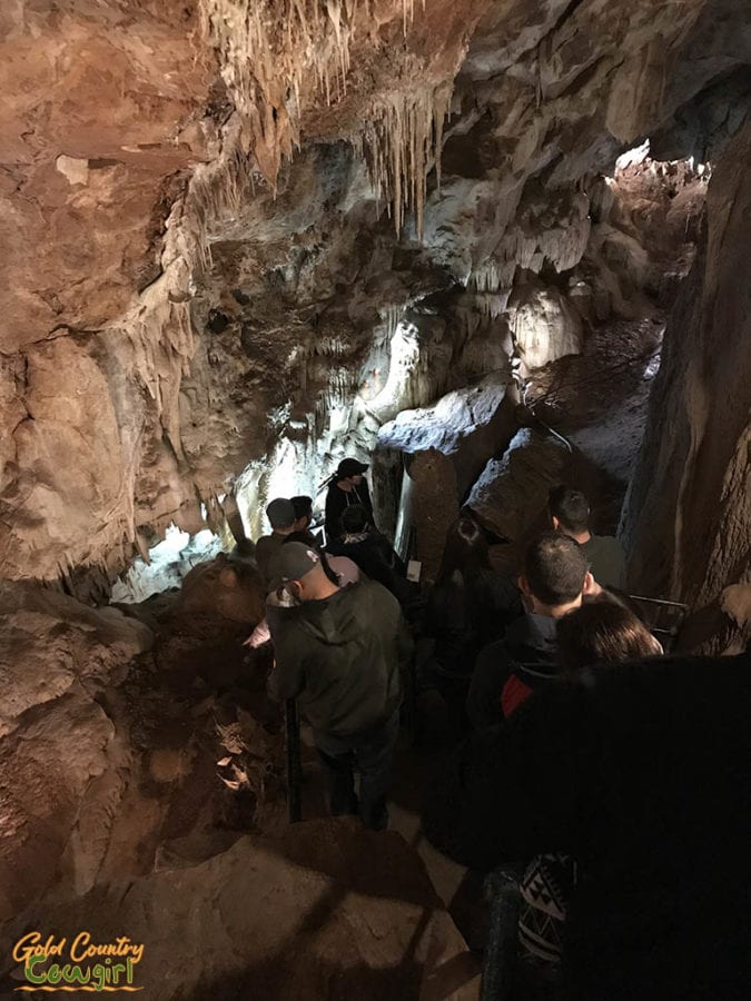 Down the stairs at Mercer Caverns