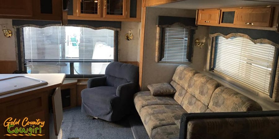 Rear living area of travel trailer - plenty of room for living the full time RV life