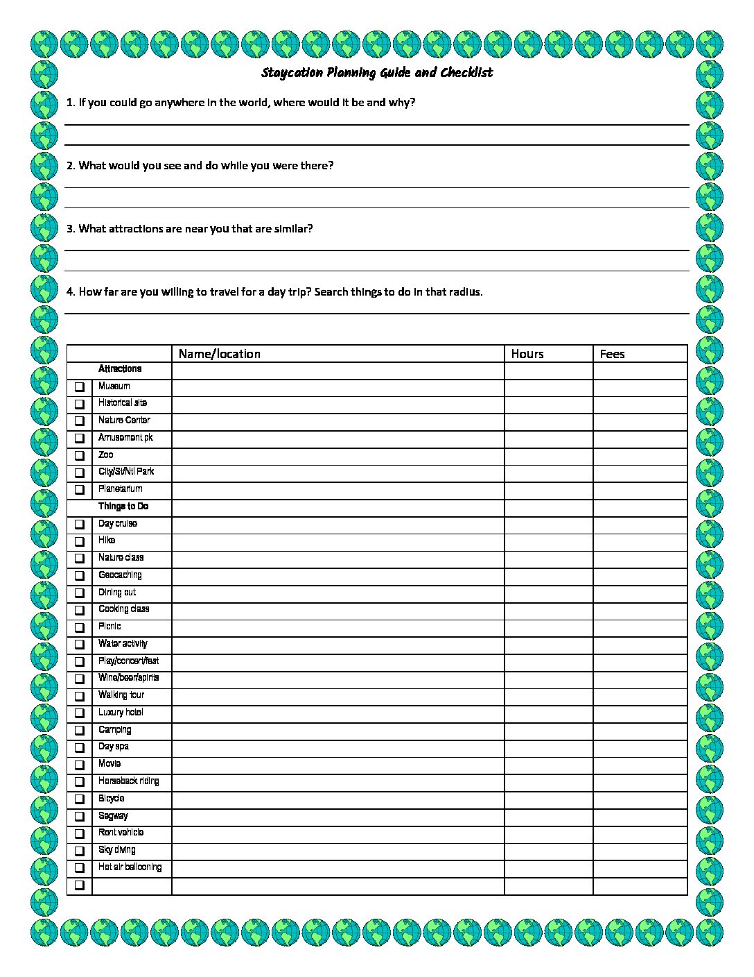 Staycation Planning Guide and Checklist