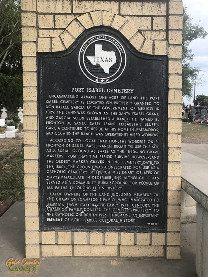 plaque in Port Isabel Cemetery relating history
