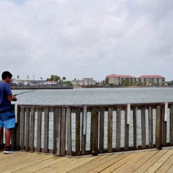 Young man fishing from pier