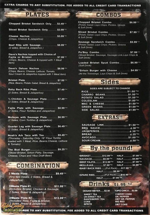 Dave's barbecue menu