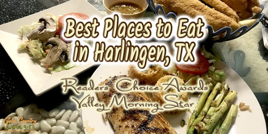 a seafood dinner with text overlay: Best places to eat in Harlingen, TX Readers' Coice Awards Valley Morning Star