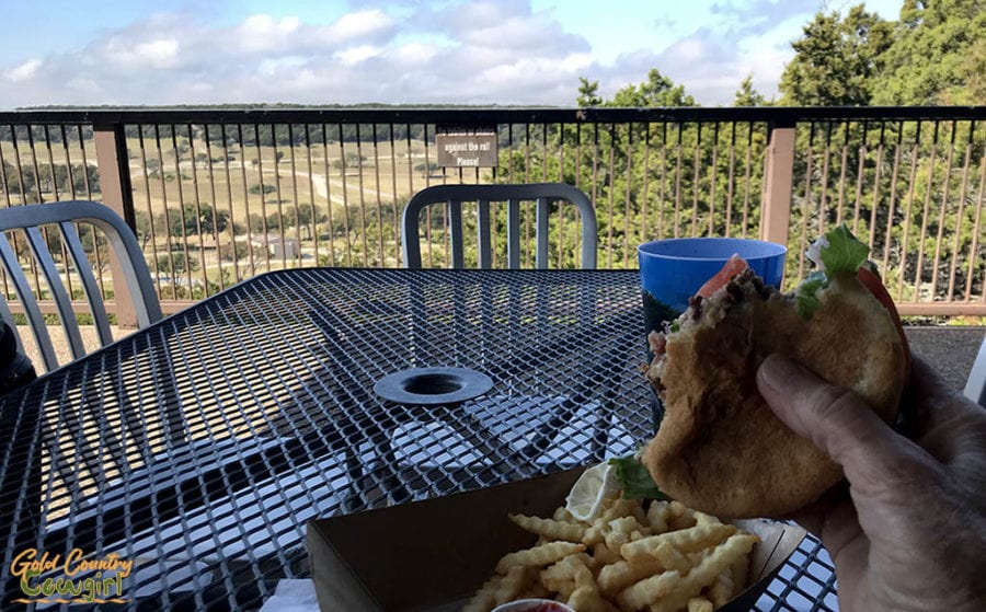 hamburger and fries with a view at Overlook Cafe