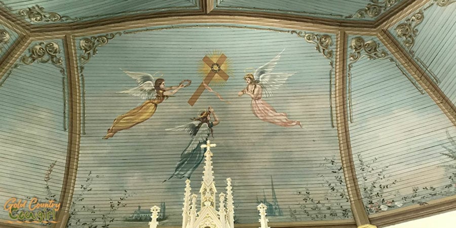 detail of painting on ceiling of one of the Painted Churches in Schulenburg, Texas