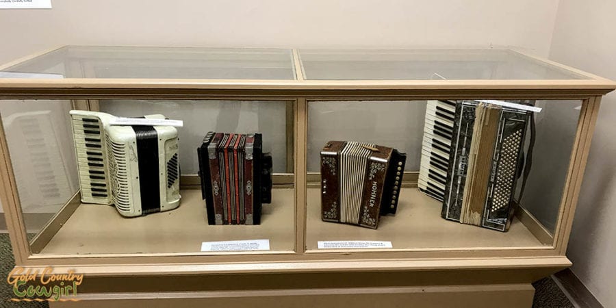 accordions on exhibit at Texas Polka Music Museum in Schulenburg, Texas