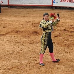 Karla Santoyo celebrates after bullfight