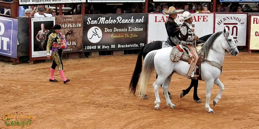 Karla Santoyo entering the bullring before the bloodless bullfights in Texas