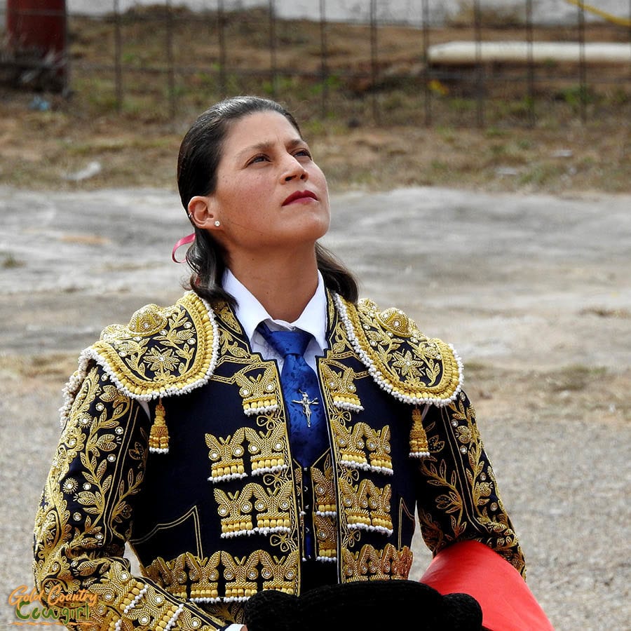 Karla Santoyo preparing herself for the bloodless bullfights