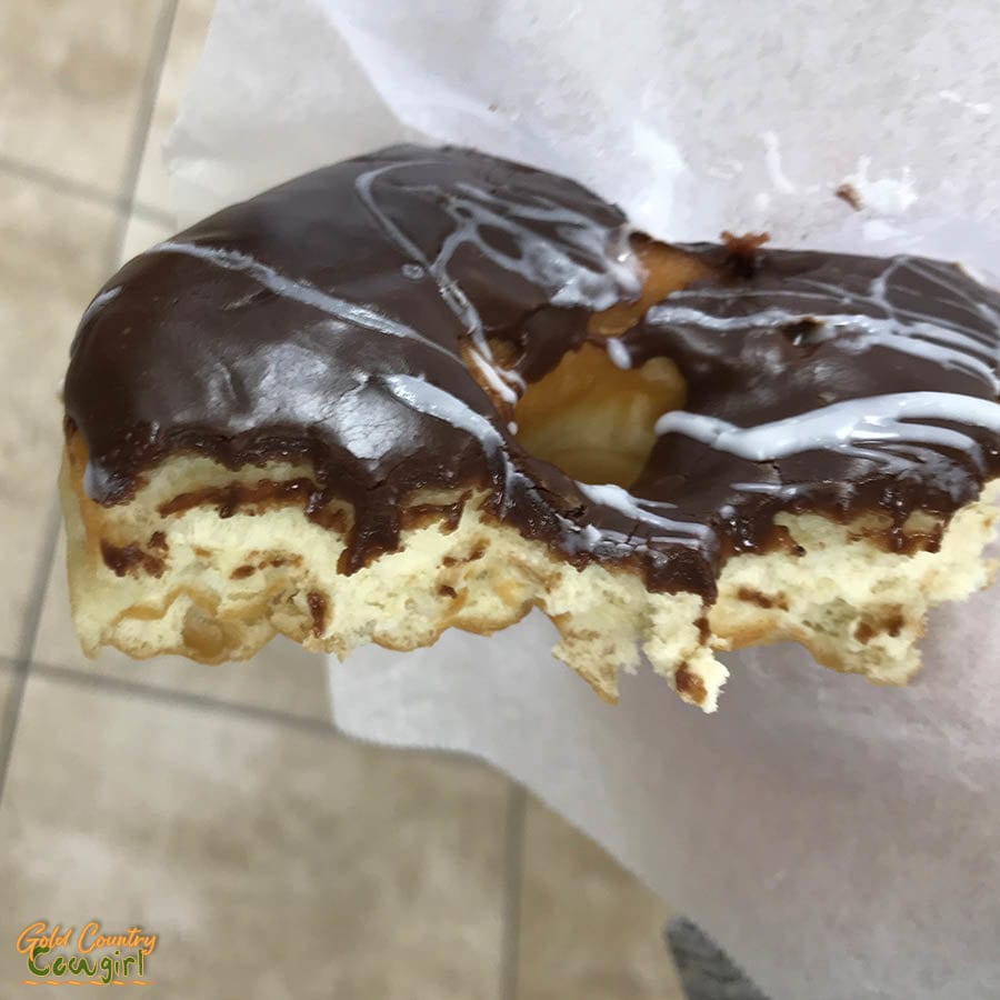 half eaten chocolate covered donut