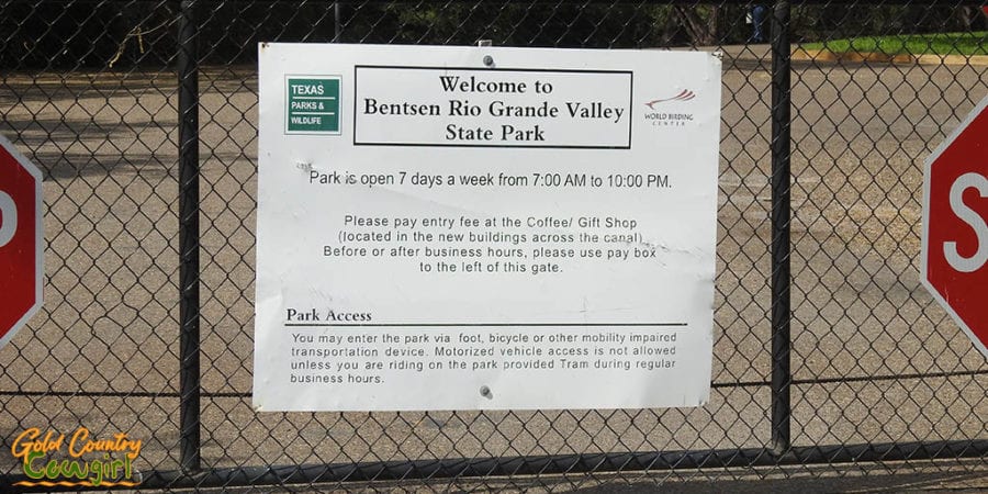 Bentsen-Rio Grande Valley State Park entry gate sign