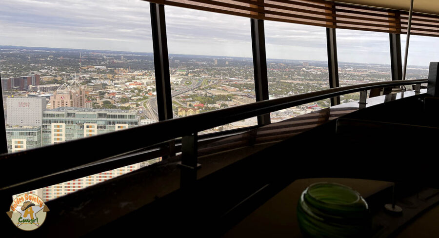 view of downtown San Antonio from Bar 601 Tower of the Americas