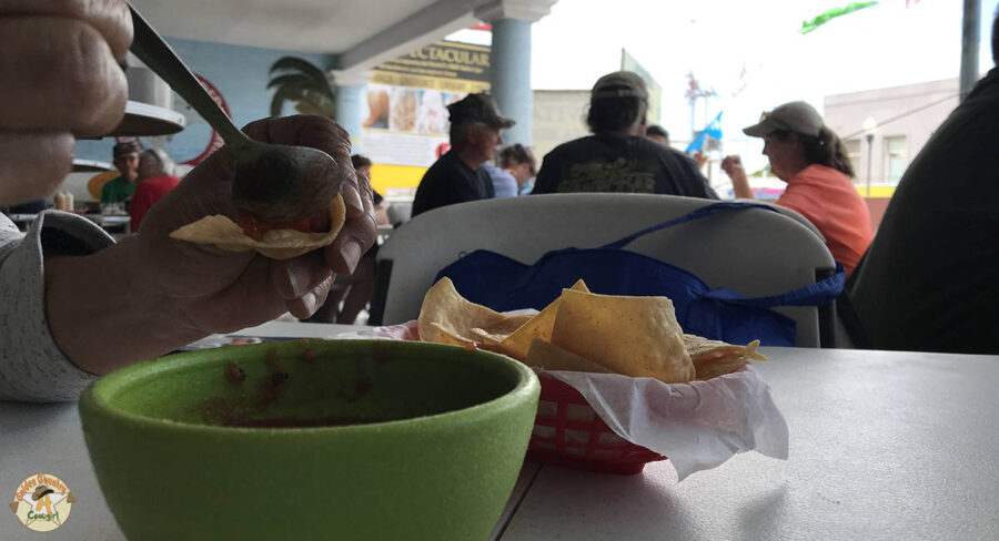 chips and salsa on the balcony at Chuy's Red Snapper, one of the best places to eat in Nuevo Progreso