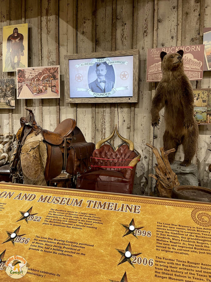 exhibit that contains a photo of the founder of the Buckhorn Saloon