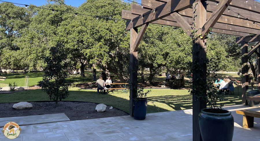 the gorgeous oak covered grounds at Dripping Springs Distilling