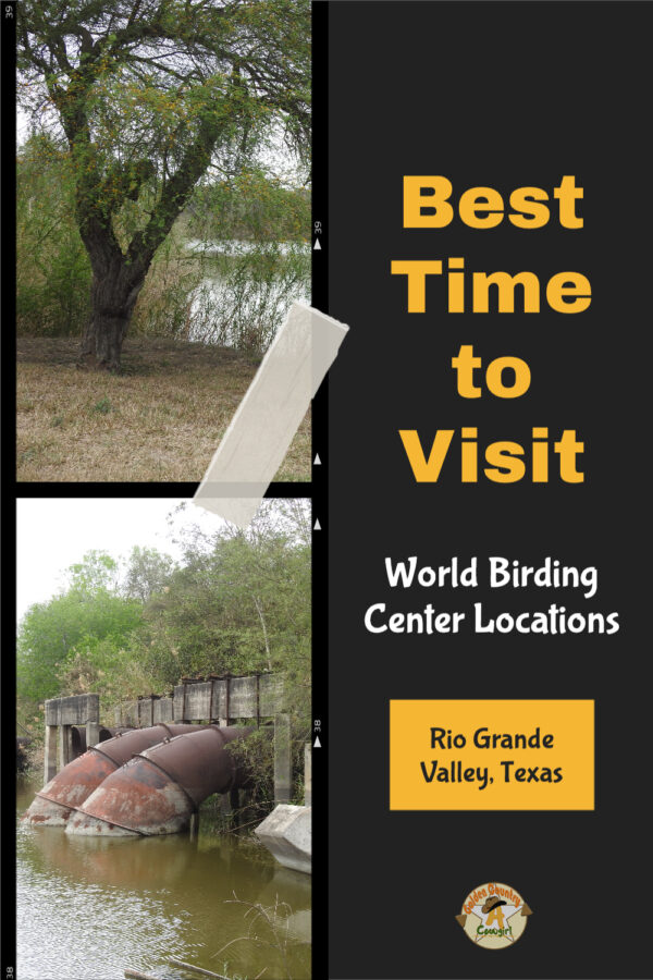 two photos with text overlay: Best Time to Visit World Birding Center Locations Rio Grande Valley, Texas