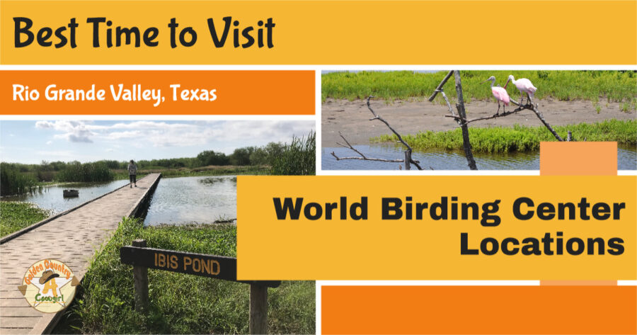nature photos with text overlay: Best Time to Visit Rio Grande Valley, Texas World Birding Center Locations