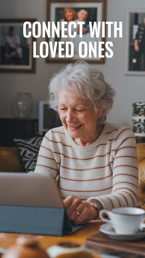 A senior woman is video chatting. One of the most meaningful ways to engage in self-care for seniors is to stay connected with others. 