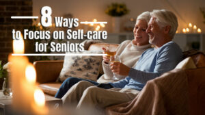 A senior couple enjoying a self-care moment. The focus is on the joy of spending quality time together and the concept of self-care and relaxation.