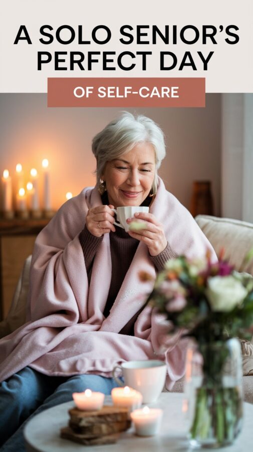 Embrace a peaceful Valentine’s Day filled with relaxation and self-care. This cozy scene features a solo senior woman enjoying a quiet, joyful day, wrapped in a soft blanket with a cup of tea and a heartwarming smile. Perfect for those looking to celebrate self-love and tranquility. Discover more ideas for a fulfilling Valentine’s Day just for you!