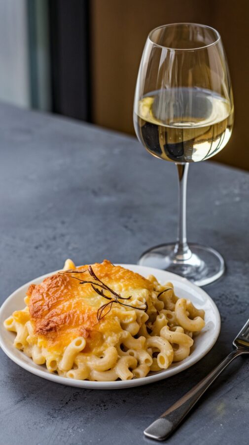 Chardonnay wine paired with a traditional Southern comfort food, Macaroni and cheese 