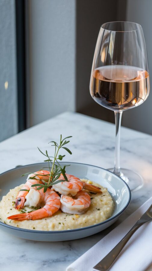 Shrimp and grits paired with Rosé