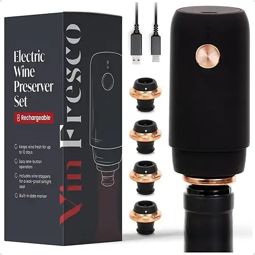 Electric Wine Preserver - Rechargeable Vacuum Wine Saver with Airtight Seal - for 10 Days of Flavor & Freshness