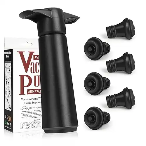 Wine Saver Pump with 6 Vacuum Stoppers Keeps Wine Fresh