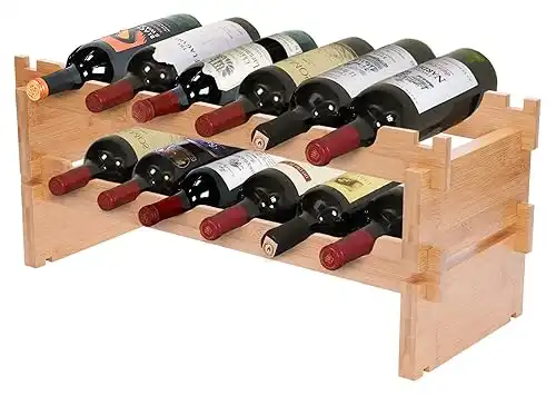 Modular Stackable Bamboo Wooden Wine Rack; Easy to Assemble & Add Levels