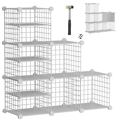Wire Cube Storage Organizer, 6 Cubes Converted into 7 Cubes, Sturdy Metal Grids