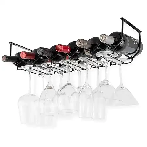 Under Cabinet Wine Rack & Glasses Holder, 6 Bottle Kitchen Organizer