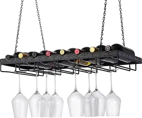 Metal Hanging Wine Glass Rack & Bottle Storage Ceiling Mounted