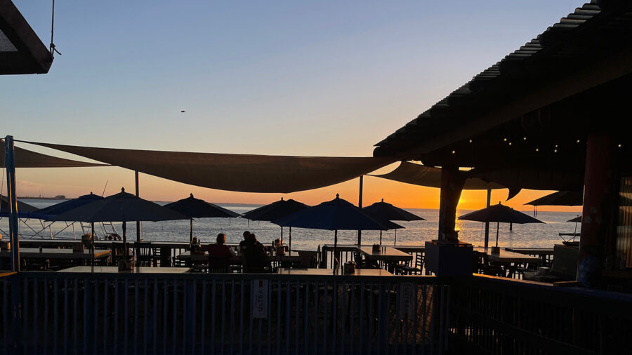 Sunset on the patio at Lobo Del Mar Cafe on South Padre Island